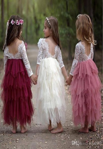 Sommer Prinzessin rückenfreie hohle Spitze Kinder Tutu Blumenmädchenkleider für Hochzeit Party Europa und Amerika Kinder Kleidung5511516
