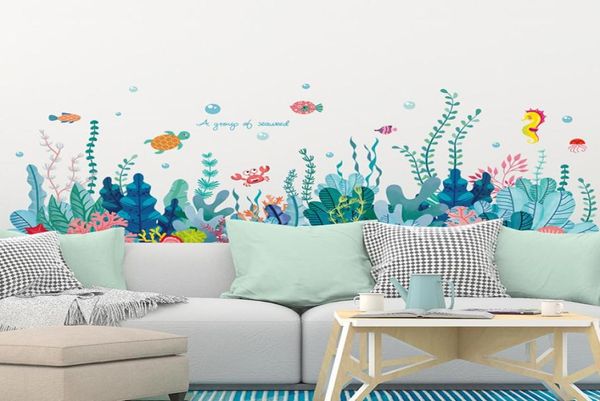 Shijuehezi adesivos de parede de algas marinhas, faça você mesmo, peixes, plantas aquáticas, decalques de parede para quarto de crianças, bebê, banheiro, decoração de casa 2011301277757