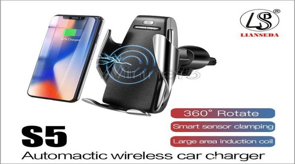 İPhone XS için Otomatik Sensör Araba Kablosuz Şarj Cihazı MAX XR X SAMSUNG S10 S9 Akıllı Kızılötesi Hızlı Kablosuz Şarj Telefonu Holde9338080