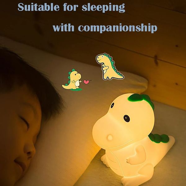 Lampada notturna a LED Cartoon Dinosauro in silicone Lampada Luci colorate per la camera da letto dei bambini Comodino Decor Regalo di festa Tipo-C Ricarica 240227