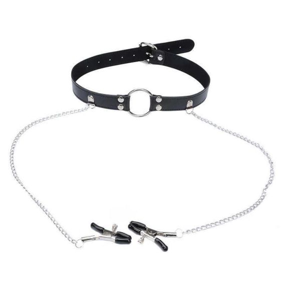 Articoli per massaggi Pelle PU Bocca sexy Gag Ball Orale con clip a catena Morsetti per capezzoli per seno Fetish BDSM Bondage Giocattoli sexy per coppie G3498662