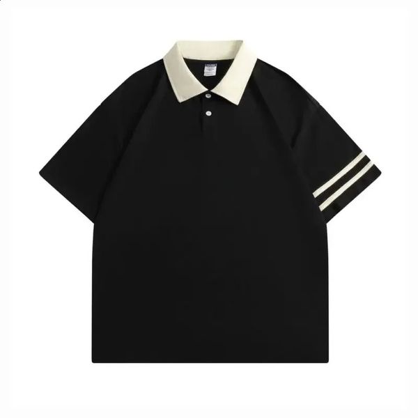 Polo con risvolto in cotone da 200 grammi Camicia preppy tinta unita in bianco T-shirt lavata Uniforme di classe 240223