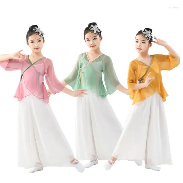 Сценическая одежда, костюм в китайском стиле, топы и брюки, детские танцевальные костюмы для девочек, классическое Ципао Cheongsam для выступлений