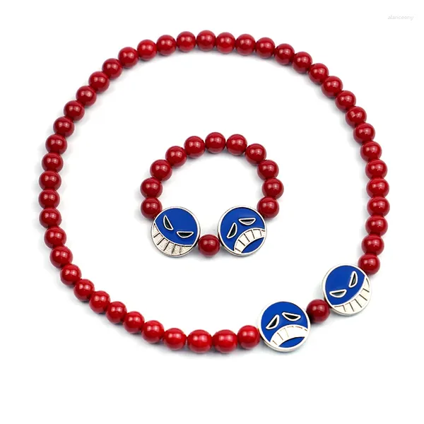 Colares Pingente 2024 Anime Portgas D Ace Gargantilha Colar Para Mulheres Homens Red Beads Jóias Correntes Collares Presentes