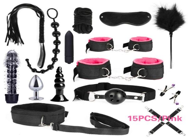 15er-Pack BDSM-Bondage-Lederfesseln, Sexspielzeug für Erwachsene, Fetisch-Rollenspiel, Bettspiel-Werkzeug für Paare, Y04066505367