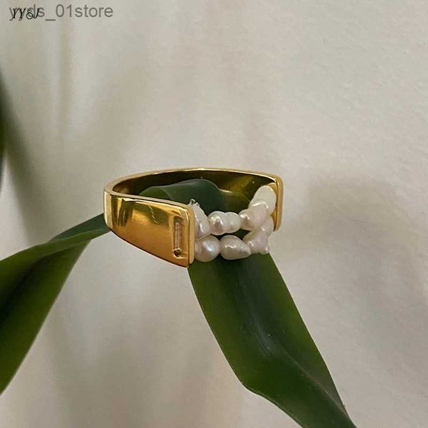 Anéis de banda Anéis de pérola em camadas duplas para mulheres anéis criativos engraçados para meninas verão delicado jewery exclusivo joias legais L240305