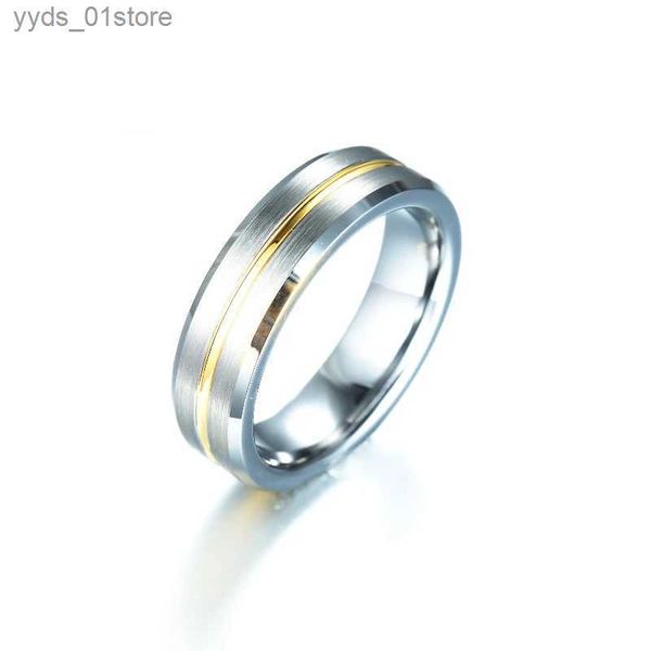 Anéis de banda 6mm aço tungstênio anéis de casamento masculino e feminino linha de ouro anel de cor prata joias l240305