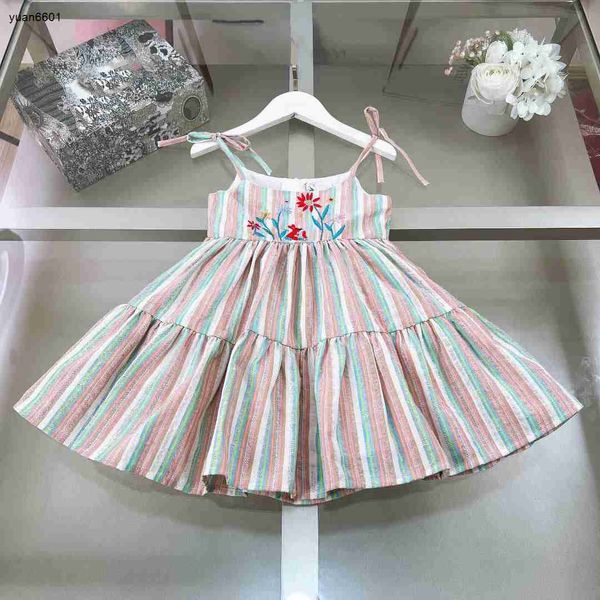 Popular saia de bebê bordado flores vestido de princesa vestidos de menina tamanho de renda 90-160 cm crianças roupas de grife verão criança vestido 24mar