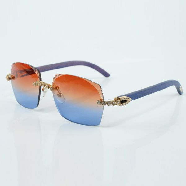 Модная новинка солнцезащитные очки в форме букета с бриллиантами и огранкой 3524018 с деревянными ножками натурального синего цвета и толщиной линз 3,0 мм.