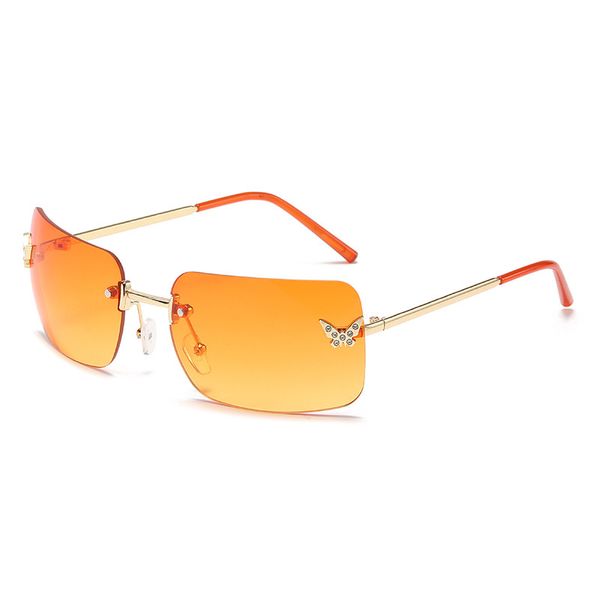 Óculos de sol retangulares Y2 para mulheres e homens, bonitos, pequenos, transparentes, sem moldura, lentes coloridas 2000S, tons da moda, borboleta