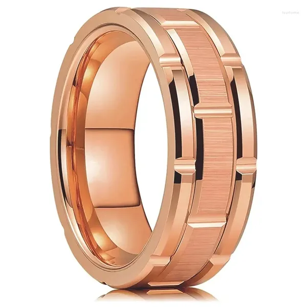 Hochzeit Ringe Mode Männer 8mm Rose Gold Farbe Edelstahl Doppel Groove Muster Versprechen Für Schmuck Zubehör