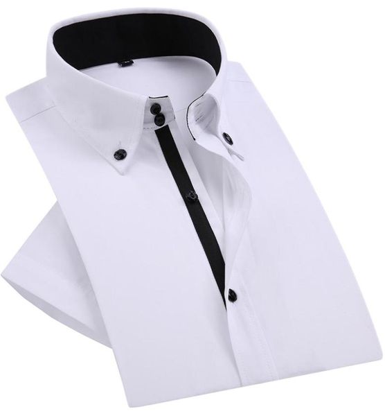 Camicia elegante da uomo casual elegante con bottoni a forma di diamante Camicia bianca a maniche corte di lusso con collo alto slim fit Camicie da lavoro alla moda 2009255592654