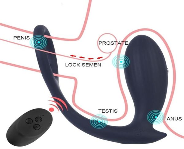 Seks Oyuncak Masajı Elektrikli Şok Anal Vibratör Penis Halkası Gecikme Boşaltma Kablosuz Uzaktan Kumanda Tapı Fiş Prostat Masaj Toy1248916