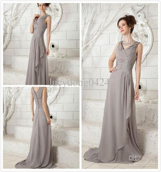 I più venduti scollo a V senza maniche sexy abiti per la madre della sposa scontati in chiffon Sweep Train Mother Clothes5003793