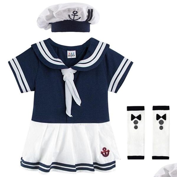 Bebek kız Denizci Kostüm Bebek Cadılar Bayramı Donanma Playsuit Fantezi Elbise Toddler Mariner deniz cosplay kıyafeti çapa üniforma 211023 dr dhcf8