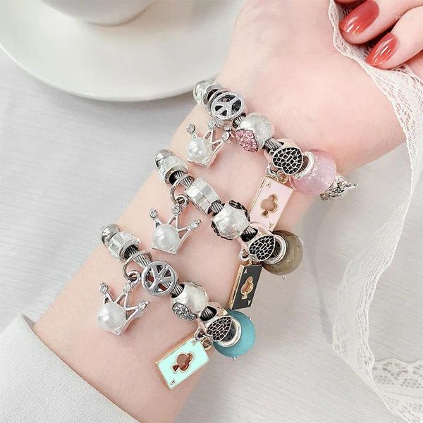 Braccialetti con ciondoli Moda Donna Bracciale Gioielli Corona fai da te Bracciale estivo Charms Cuore Perline Boho Amici di lusso Pulseiras Compleanno Regali d'amore