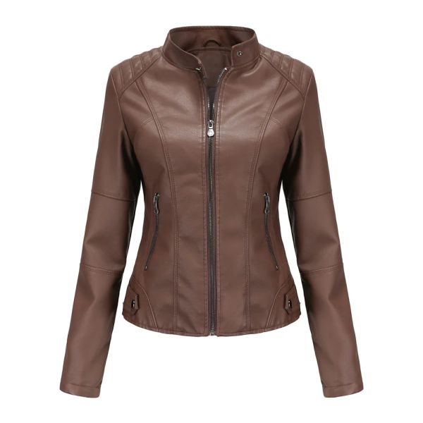 Giacche Cappotto da moto per donna Giacca in ecopelle rossa caffè Giacca da moto da motociclista con cerniera Navy Viola Marrone Chaqueta Jaqueta Couro