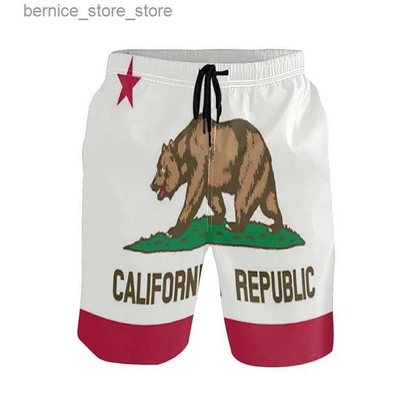 Мужские шорты Шорты с изображением калифорнийского флага для мужчин. Модные шорты для доски y2k с 3D-американским принтом для летних повседневных купальников и крутых купальников для серфинга Q240305