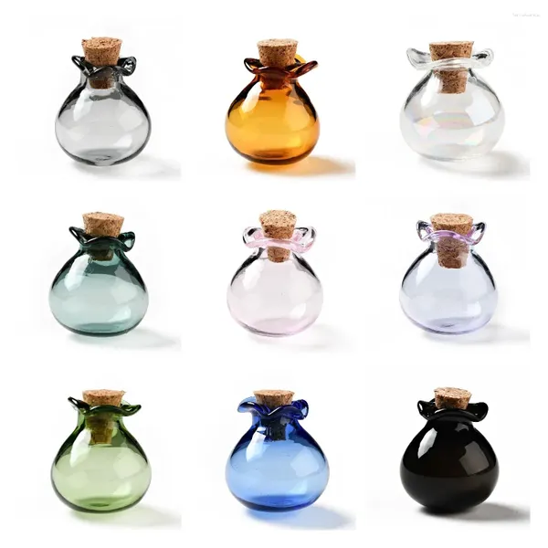 Bolsas de jóias 10 pcs mini saco de sorte forma garrafas de cortiça de vidro ornamento vazio desejando frascos para decorações de pingente diy