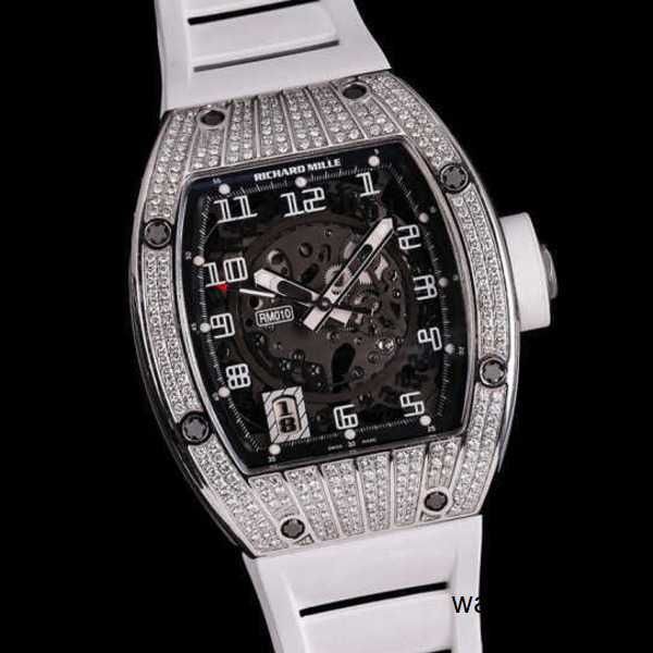 Relógio de marca Grestest Relógios de pulso RM Relógio de pulso Rm010 Série Rm010 Diamante traseiro (branco platinado)