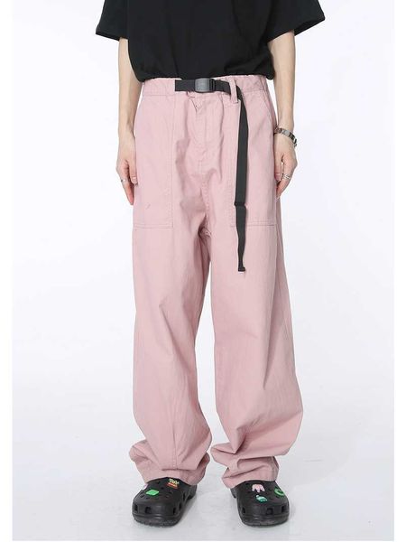 Pantaloni da uomo Voguo Relay Pantaloni da lavoro rosa originali Pantaloni larghi a gamba larga Nuova edizione coreana Pantaloni casual in tinta unita per uomo e donna