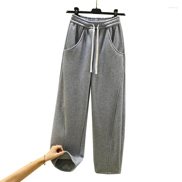 Pantaloni da donna Pantaloni casual da donna caldi a vita alta autunnali e invernali Pantaloni sportivi grigio chiaro