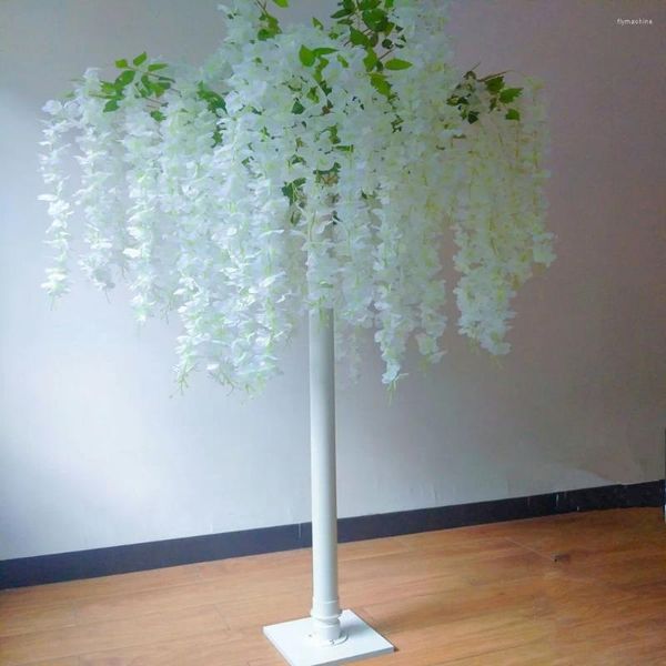 Flores decorativas elegante branco artificial flor de seda árvore simulação glicínias douhua árvores desejando para casamento palco corredor decoração