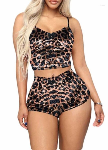 Indumenti da notte da donna Donna Sexy Leopardo Biancheria intima Gilet Boxer Abito con scollo a V Slim Vita alta Canottiera Reggicalze Pigiama Set