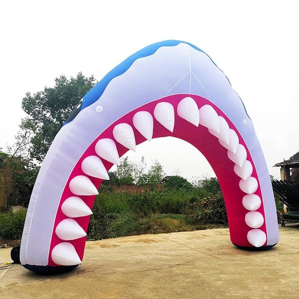 Atacado 6mWx5mH (20x16,5 pés) Arco de boca de tubarão inflável para atividades ao ar livre personalizado com soprador Arco animal para publicidade de eventos no oceano