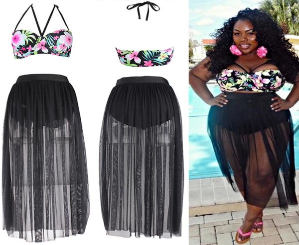 Plus size conjuntos de biquíni das mulheres graffiti impresso biquíni banho cintura alta beachwear maiô tamanho grande gordura natação brasileira 4xl2737947