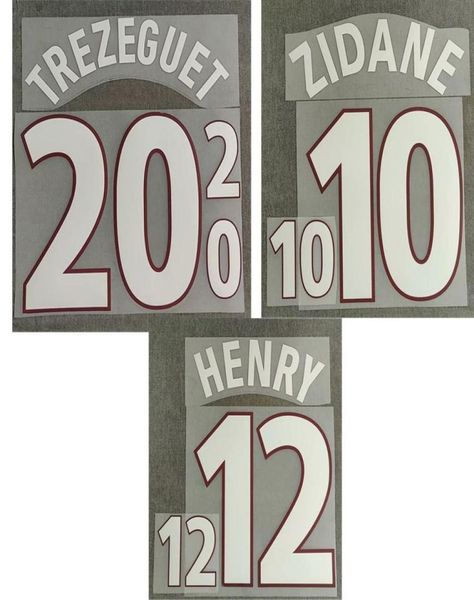 2000 Zidane Nameset Henry Trezeguet Ferro de impressão em emblema de transferência3394168