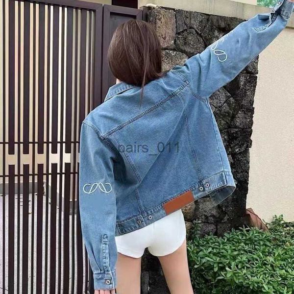 Jaquetas femininas moda denim designer jaquetas bordado padrão denims casaco lapela bolso cardigan casacos roupas confortáveis 240305