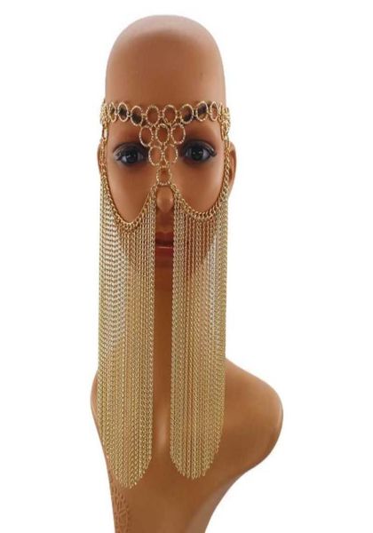 Блестящая сетчатая вуаль с кисточками или металлическая цепочка в стиле ретро для танца живота, маскарадная маска для лица Q08181216191