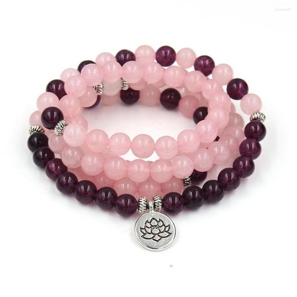 Charm Armbänder 108Perlen Rosa Lila Armband Lotus Buddha Anhänger Mode Buddhismus Yoga Schmuck Für Männer und Frau Drop Lieferung Dhi54