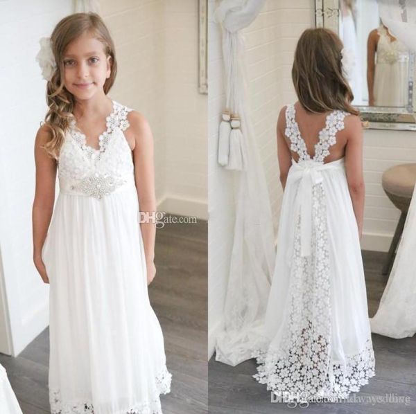 2019 Princesa Barato Adorável Bonito Branco Boho Long Lace Flower Girl Vestidos Filha Criança Bonita Crianças Concurso Primeira Comunhão Sagrada4753142