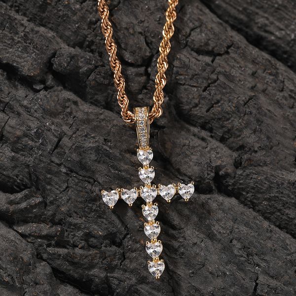 Hip Hop Mode Charme Herz Form Zirkon Kreuz Anhänger Halskette Kristall Schmuck 18k Reales Gold Überzogene Frauen Männer religion Schmuck