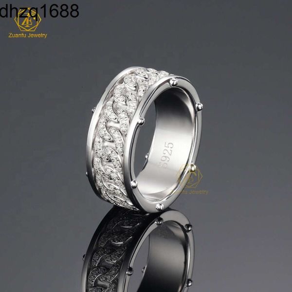 Hip Hop Mode 8mm Breite Iced Out Vvs Moissanit Verlobung 925 Sterling Silber Männer Diamant Ring Eternity Band Ring