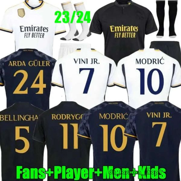 BELLINGHAM VINI Jr Jerseys de futebol KROOS Tchouameni 2023 2024 Camisa de futebol Real Madrids CAMAVINGA Rodrygo MODRIC Camisetas Homens Kit Kit Uniformes Fãs Jogador 595