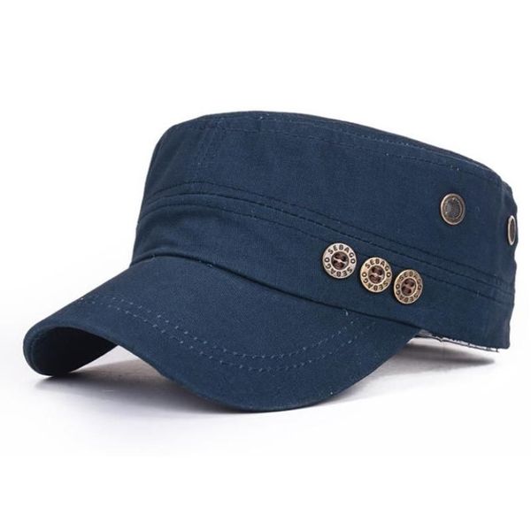 Homens Mulheres Algodão Miltary Chapéus Para Masculino Verão Outono Flat Top Cap Exército Kepi Respirável Ajustável Pai Caps Aba Larga209W