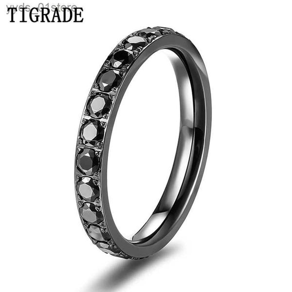 Band Ringe Tigrade 3mm Titan Ringe Für Frauen Schwarz Zirkonia Hochzeit Ring Jahrestag Verlobung Band Party Schmuck Weibliche bagues L240305