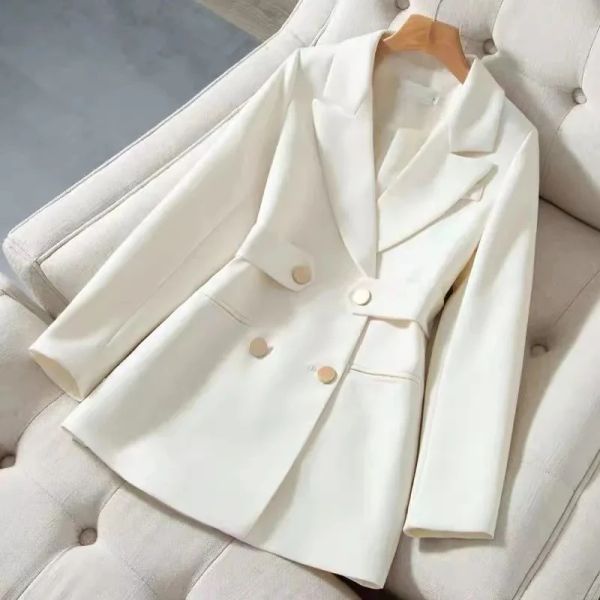 Blazer moda sottile trench nero donna 2022 nuova primavera autunno giacca a vento cappotto femminile taglia 4XL cintura bianca giacca vintage