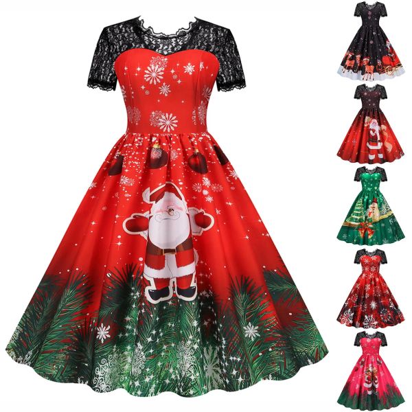 Kleid Kleid Frauen Bohemian Modische Mode Weihnachten Santa Stern Gedruckt Muster Kurzarm Kleid Frauen Anzug Set Frauen Vestidos