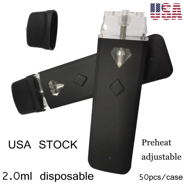 Penna Vape usa e getta da 2,0 ml Stock USA 320 mAh Batteria ricaricabile Batterie preriscaldate Kit di avviamento a tensione regolabile Vaporizzatore per dispositivo vuoto da 2 grammi