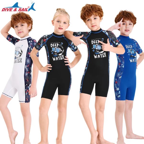 Badebekleidung, 1 Stück, Neoprenanzug für Kinder, Shorty, Thermo-Badeanzug, Lycra-Sonnenanzug mit Reißverschluss hinten, für Jungen, Mädchen, Kleinkinder, Jugendliche, Schwimmen, Tauchen, Schnorcheln, Surfen