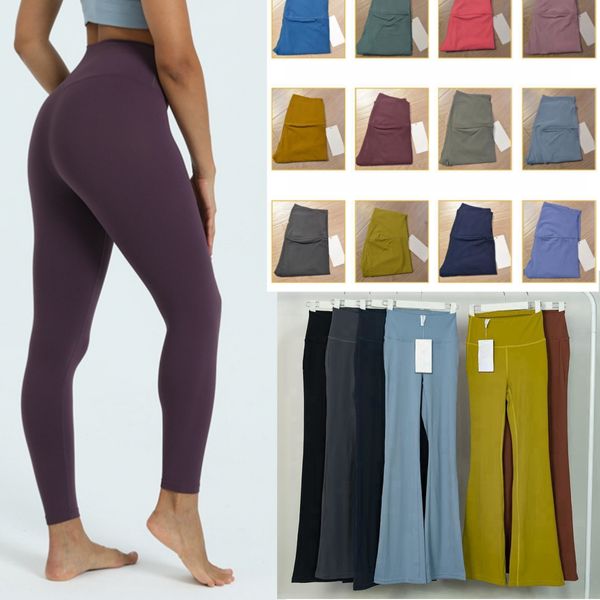 Luluemon Leggings Align Leggings Slim Naked Feeling Yoga Leggings Calças esportivas femininas Calças justas de alta elasticidade leggings de cintura alta com bolsos