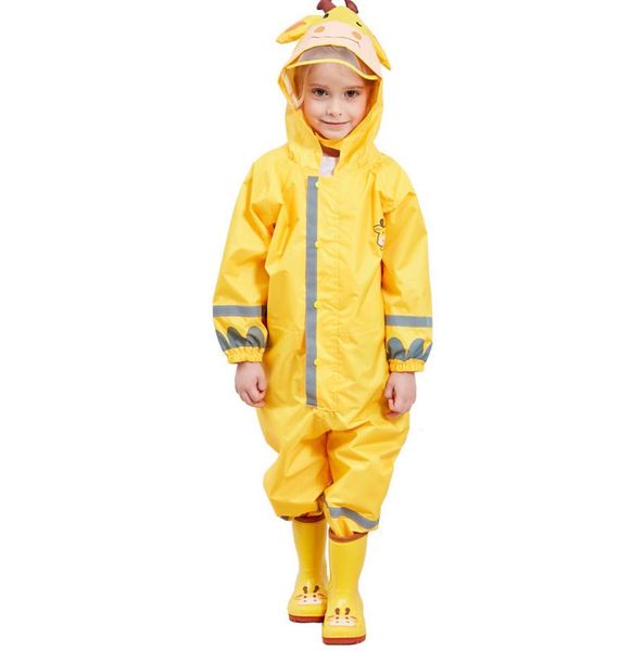 Kocotree crianças amarelo girafa capa de chuva crianças macacão capa de chuva para bebê menino menina conjuntos de roupas à prova dwaterproof água crianças j1907174698148