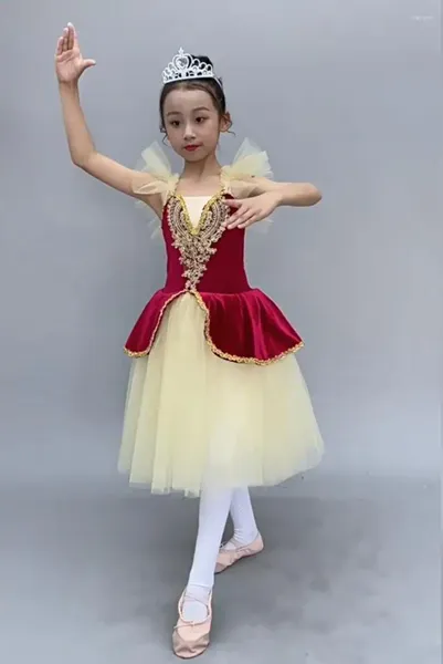 Bühnenkleidung Kinder Mädchen Giselle Professionelles Ballett-Tutu-Kleid für Mädchen Schwanensee-Tanz-Ballerina-Kostüme Performance-Röcke