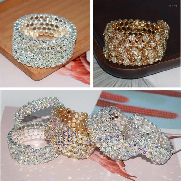 Armreif Mode Kristall Strass Brautschmuck Hand Handgelenk Armband Hochzeit Armreifen Armbänder Fünf Reihen