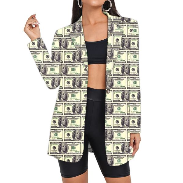 Blazer Abito da donna Blazer da soldi Floreale Vintage all'ingrosso Ufficio Dollaro Abbigliamento Cappotto mimetico personalizzato 3D Giacca scozzese lunga oversize