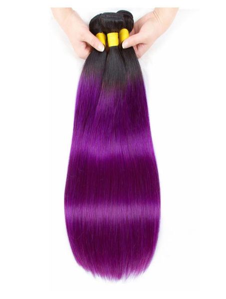 Dois tons 1b roxo em linha reta tecer cabelo humano 34 pacotes de cor inteira brasileiro ombre virgem extensão do cabelo humano ofertas3943487